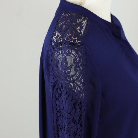 The Kooples Women's Extra Small Blue Lace Insert Long Sleeve Button Up Shirt - Picture 6 of 8
